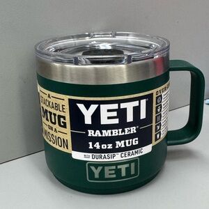 YETI Black Forest Green Ceramic Lined Mug with Clear Lid